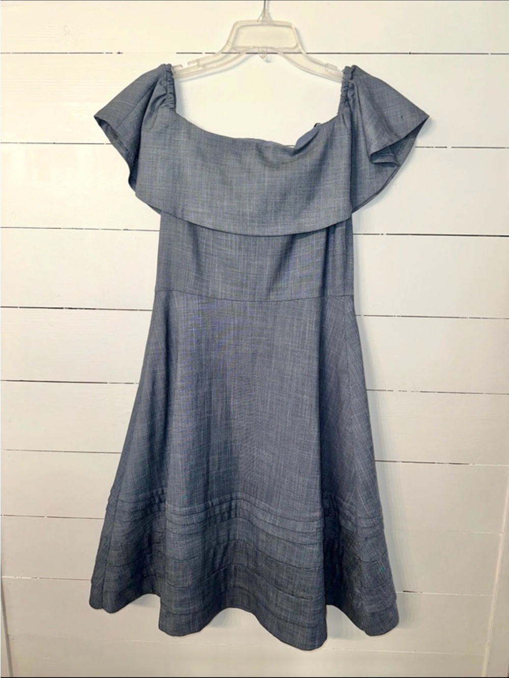 Banana Republic Chambray Off-Shoulder Dress in Slate Blue